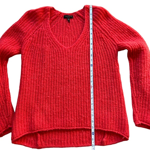 Rag & Bone Joseph V neck wool blend  chunky knit sweater red orange oversized XS - Picture 8 of 9